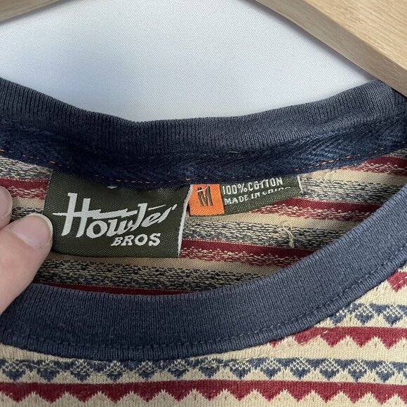 Howler Bros Mens Striped Cotton T-Shirt M red green vintage striped cream pocket - Picture 4 of 8